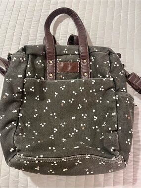 Maika Recycled Canvas Tote - Charcoal White Dot/Berry Print | EUC